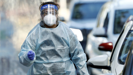 A coronavirus tester in Keilor Downs. 