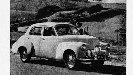 The new Holden pictured in the Dandenongs in 1948.