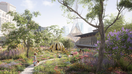 A render of how Laak Boorndap will look, behind the NGV and Arts Centre.