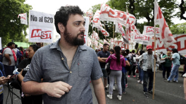Federico Moreno, from the Socialist Movement of Workers, protesting against the G20 iin Buenos Aires.