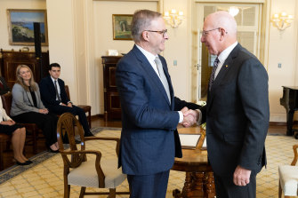 Albanese, with Governor-General David Hurley at Government House, had to be sworn in as prime minister as soon as possible.