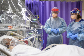 Some critical care nurses working in ICU are overseeing up to three patients.