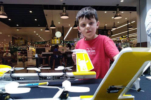 Dylan Hekt Woodrow inspects the drone in Gunghalin.