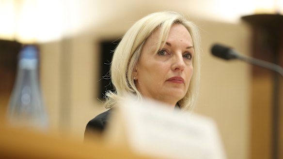 Under fire: Christine Holgate during a Senate estimates hearing in Canberra on October 22.
