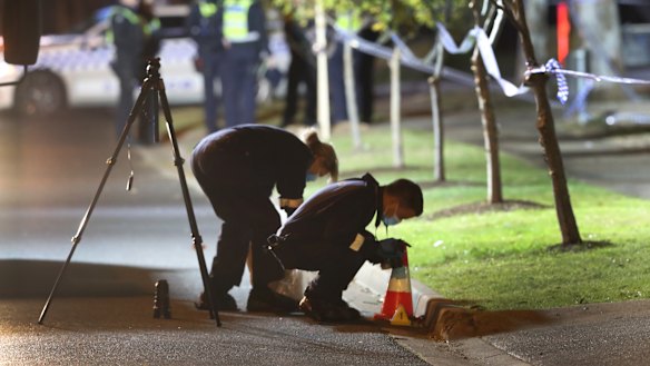 Police at the scene outside Brimbank Shopping Centre in Deer Park where a boy was stabbed to death on Tuesday.