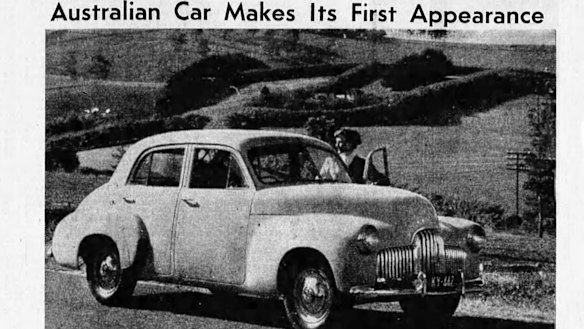 The new Holden pictured in the Dandenongs in 1948.