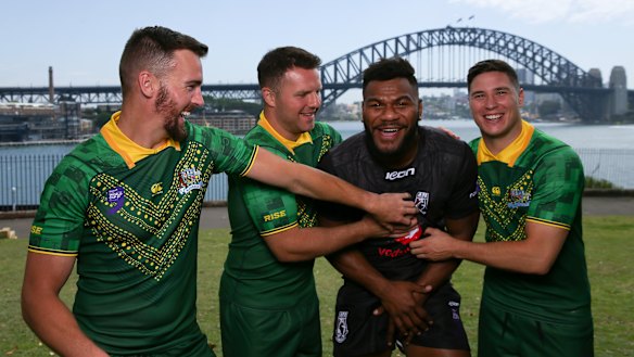 The King of Parramatta: Fiji's Maika Sivo, with Eels teammates Clint Gutherson, Nathan Brown and Mitchell Moses, who will represent Australia in the World Nines.