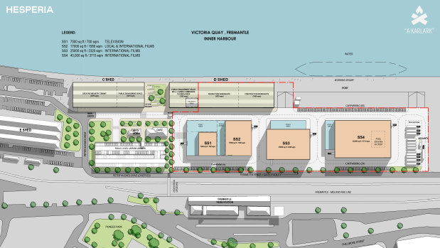 The site plan for the proposed studio at Victoria Quay which uses the existing C and D sheds.