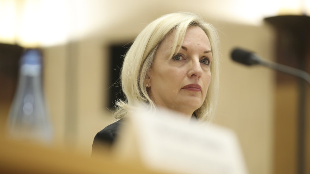 Under fire: Christine Holgate during a Senate estimates hearing in Canberra on October 22.