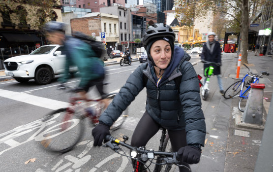 Louisa Borchers feels safe riding in the separated bike lane.