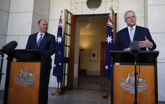 Scott Morrison and Josh Frydenberg announce a second fiscal support package on Sunday. 