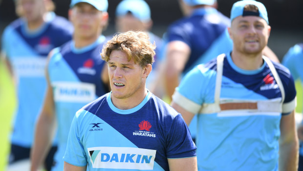 Just one of the boys again: Hooper at Waratahs training on Wednesday. 