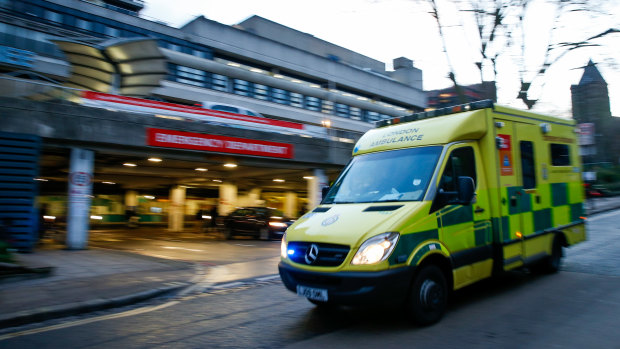 An ambulance outside the Royal Free Hospital in London on Monday.