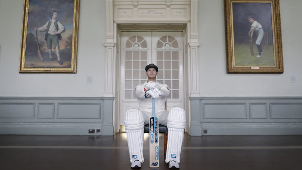 Cricketing royalty: Steve Smith poses in the Long Room at Lord's Cricket Ground.