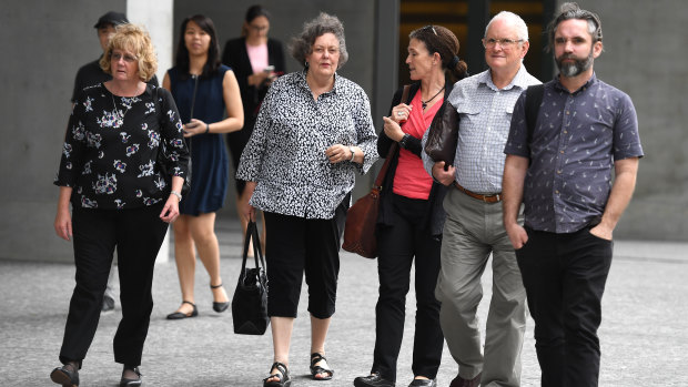 Family and friends of Hugo Bonham leave the Supreme Court in Brisbane on Tuesday.