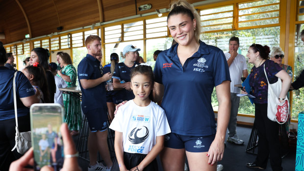 Piper Duck meets with fans at Wednesday’s Super W launch at North Sydney Oval.