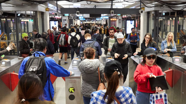 Stations such as Town Hall in Sydney's CBD are under pressure from a surge in rail passengers.
