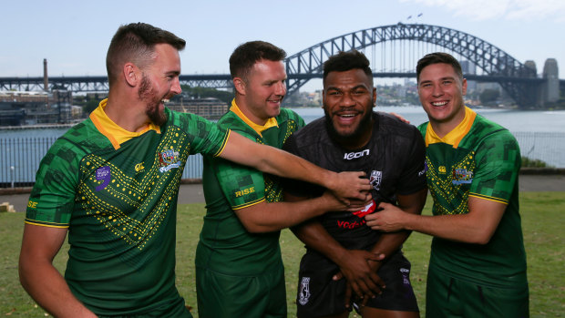 The King of Parramatta: Fiji's Maika Sivo, with Eels teammates Clint Gutherson, Nathan Brown and Mitchell Moses, who will represent Australia in the World Nines.