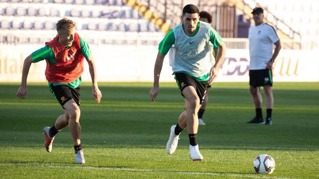 Magic touch: Tom Rogic looks good on the ball at training.