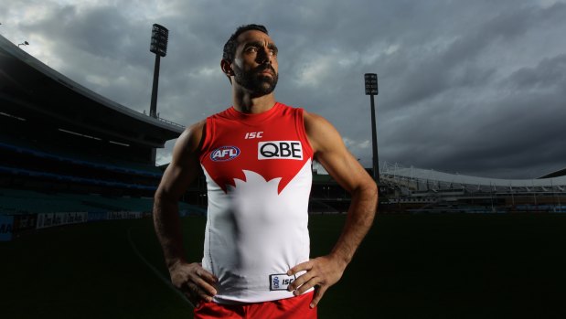  Adam Goodes posing after a training session in September 2012.