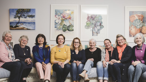 Canberra's Art in Miniature artists (from left) Jocelyne Godber, Jan Vincent, Eva Henry, Camelia Smith, Kylie Fogarty, Sandra House, Cheryl Hodges, Michaela Laurie and Lyn Cottingham.