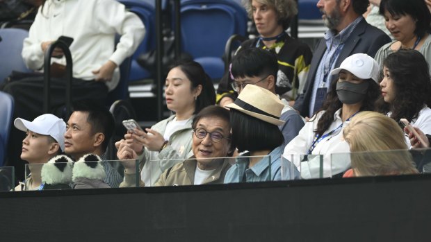Jackie Chan at the Australian Open women’s final, with pandas.