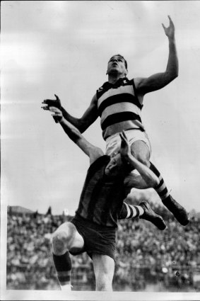 Farmer leaps for a mark in 1967.