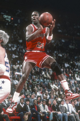 Michael Jordan in The Last Dance playing the Washington Bullets in 1985.