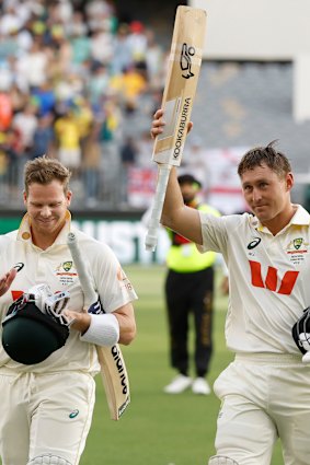 Steve Smith with Marnus Labuschagne in Perth.
