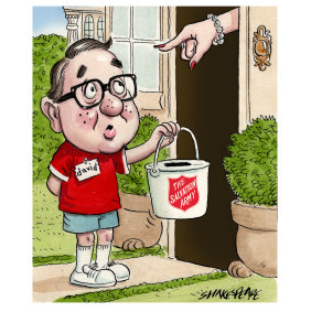 David Gonski, doorknocking as a schoolboy for the Red Shield Appeal.