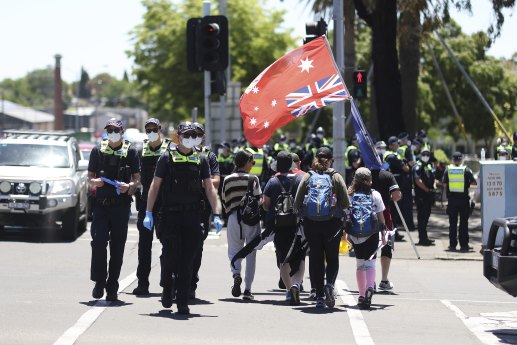 ‘Freedom’ protesters are gathering in numbers with police at Civic Hall in Ballarat.