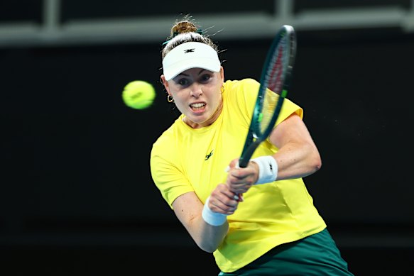 Australian star Talia Gibson unleashes a backhand.