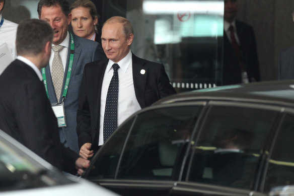 Vladimir Putin leaving the Brisbane Hilton during the G20 leaders’ summit in 2014.