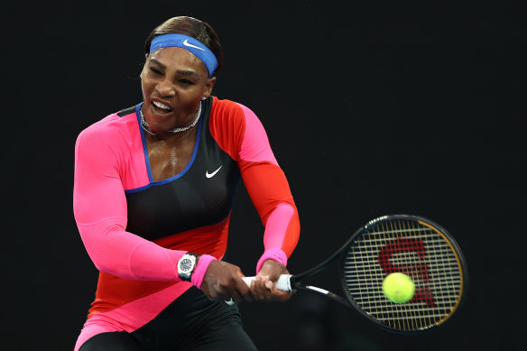 Serena Williams’ power was on show against Halep. 