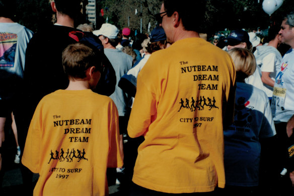 Ben and Don Nutbeam at the City2Surf in 1997. 