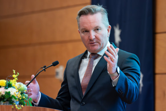 Chris Bowen delivers a speech at the Australian Embassy in Tokyo, Japan.