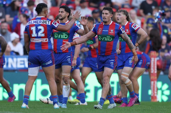 Dylan Lucas celebrates a try.