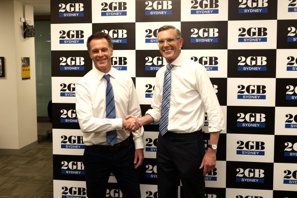 Chris Minns and Dominic Perrottet before their first leaders’ debate on 2GB.