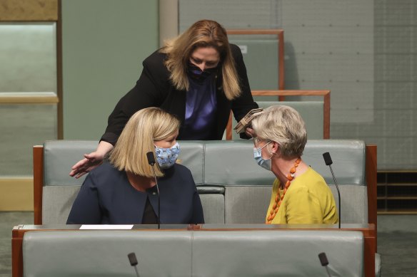 Bridget Archer (left) blindsided colleagues when she backed independent MP Helen Haines’ 2021 motion to debate a federal integrity commission bill.
