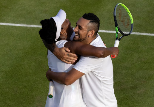 Hug it up: Nick Kyrgios and Venus Williams.