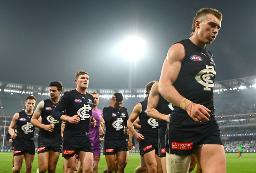 Patrick Cripps is out of the game against Collingwood due to soreness.