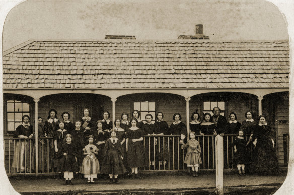 Education was valued by many families in south-west Victoria in 1859. Miss Clarke’s Seminary, a school for girls in Portland, assembled for the new-fangled camera.