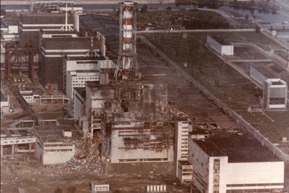 View of the Chernobyl Nuclear power plant three days after the explosion on April 29, 1986 in Chernobyl.