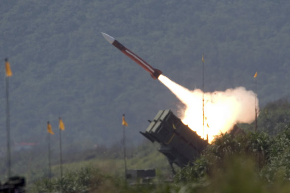 A US-made Patriot missile is launched during an annual exercise in Taiwan. Ukrainian President Volodymyr Zelensky has been pushing the US to send the defence systems so Ukraine can repel Russian airstrikes.