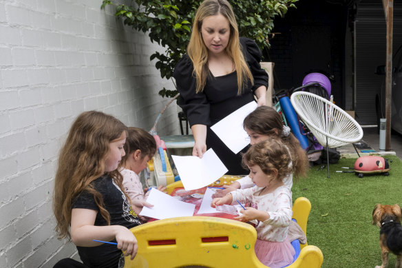 Candice Meisels at home with children Talya, 2, Abby, 5, Hannah, 7 and Chloe, 9.