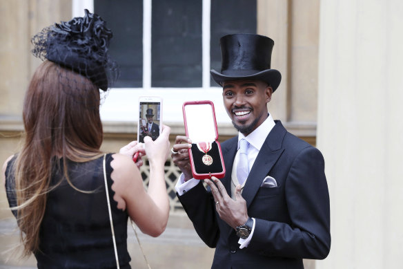 Four-time Olympic gold medallist Mo Farah after he was awarded a knighthood by the Queen in 2017.