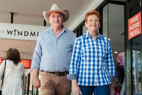 Barnaby Joyce and Pauline Hanson in Tamworth on Monday.