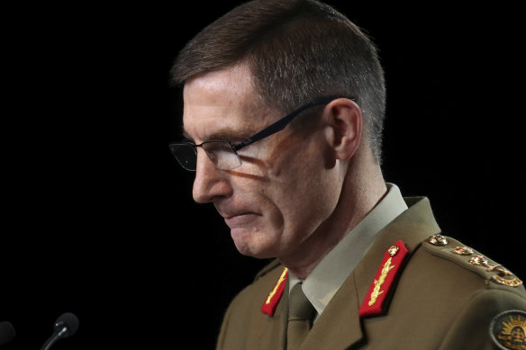 ADF Chief Angus Campbell releasing the Brereton Inquiry report, which found Australian soldiers were involved in close to 60 alleged war crimes, including murders. 