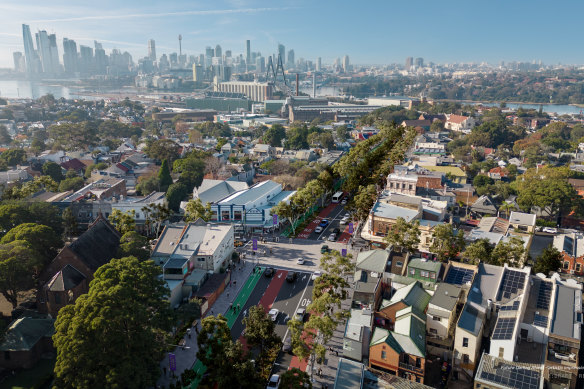 An artist’s impression of the council vision for Victoria Road, looking south-east toward the Sydney CBD.