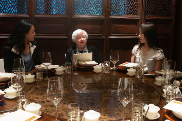 US Treasury Secretary Janet Yellen speaks at a lunch meeting with women economists in Beijing in July.